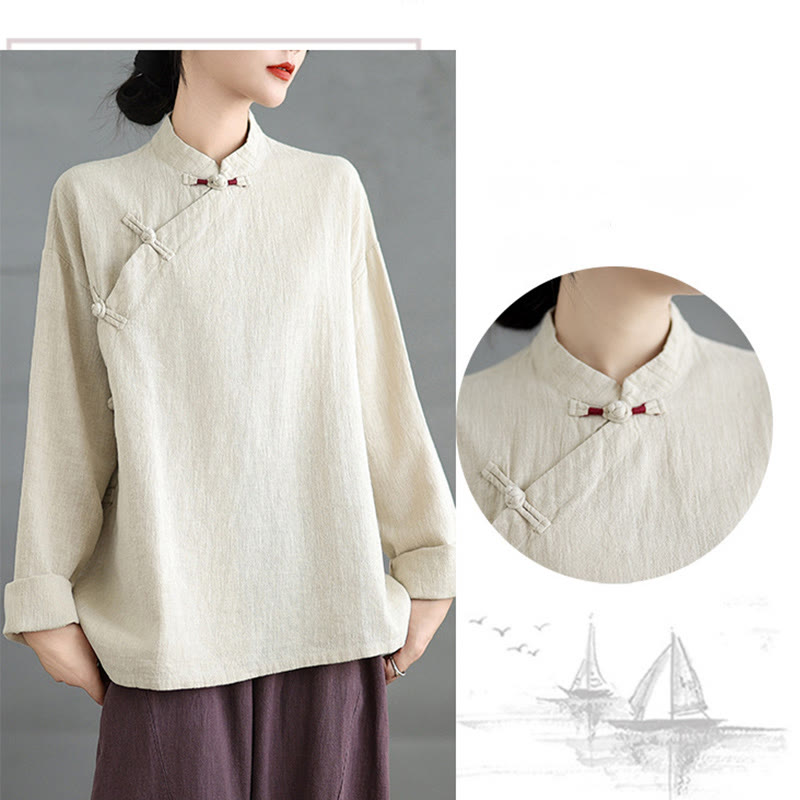 Nimara Ritual Solid Color Frog-Button Long Sleeve Women's Shirt