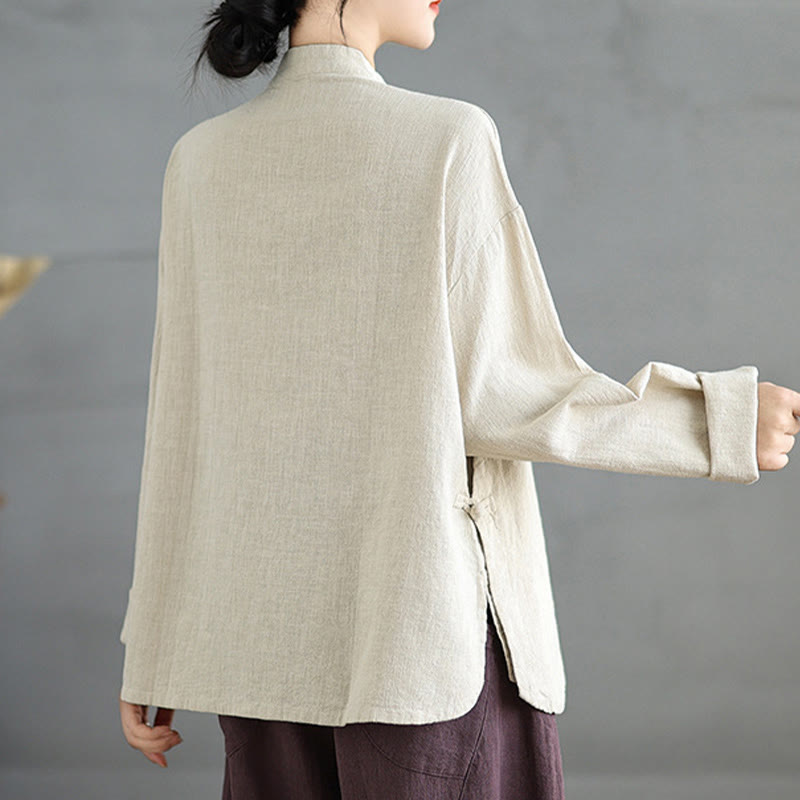 Nimara Ritual Solid Color Frog-Button Long Sleeve Women's Shirt
