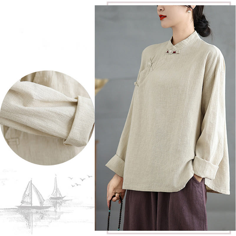 Nimara Ritual Solid Color Frog-Button Long Sleeve Women's Shirt