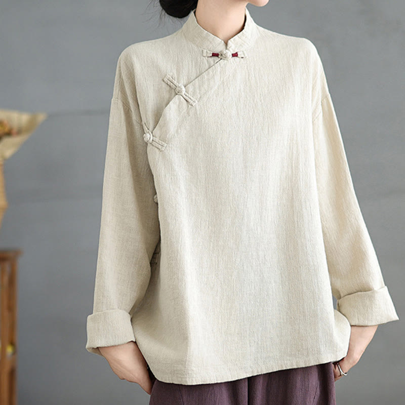 Nimara Ritual Solid Color Frog-Button Long Sleeve Women's Shirt