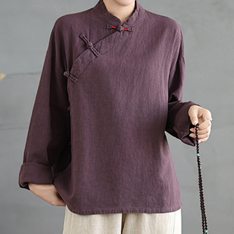 Nimara Ritual Solid Color Frog-Button Long Sleeve Women's Shirt
