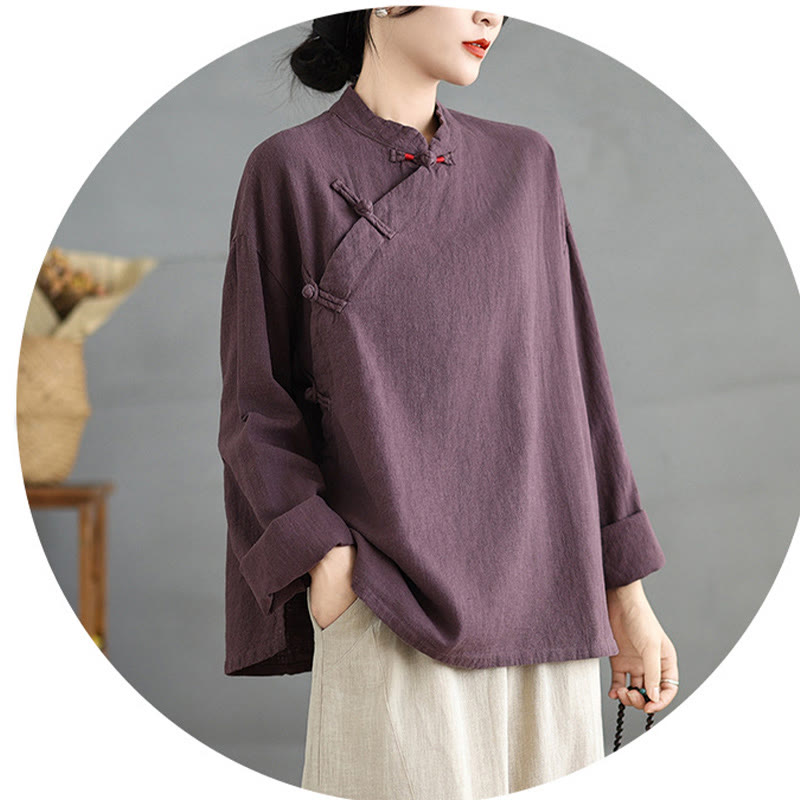Nimara Ritual Solid Color Frog-Button Long Sleeve Women's Shirt