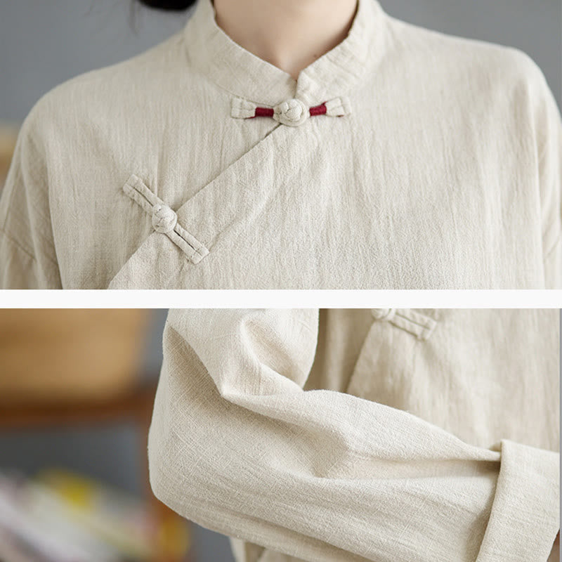 Nimara Ritual Solid Color Frog-Button Long Sleeve Women's Shirt