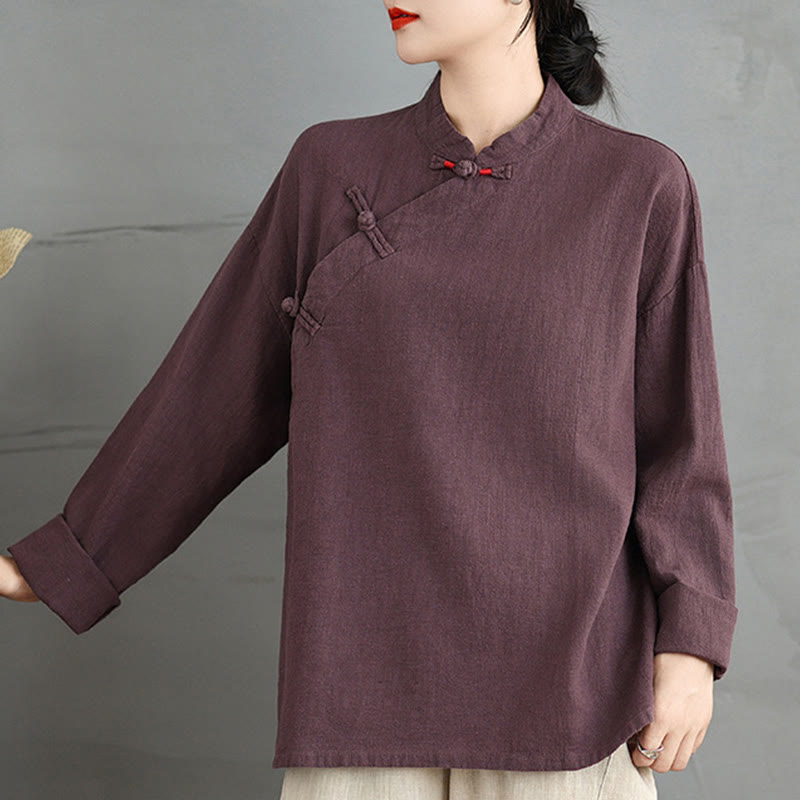 Nimara Ritual Solid Color Frog-Button Long Sleeve Women's Shirt