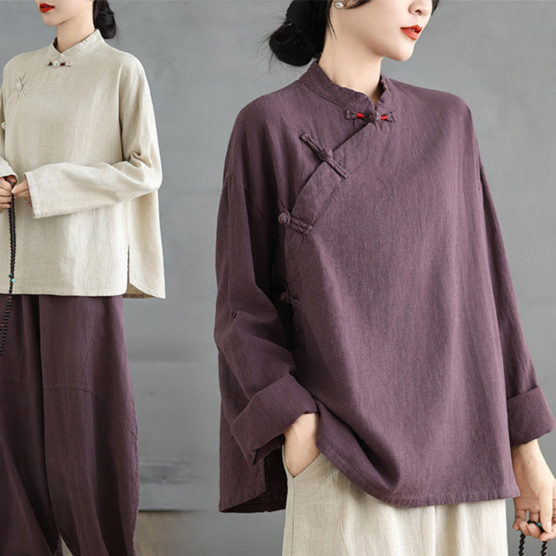 Nimara Ritual Solid Color Frog-Button Long Sleeve Women's Shirt