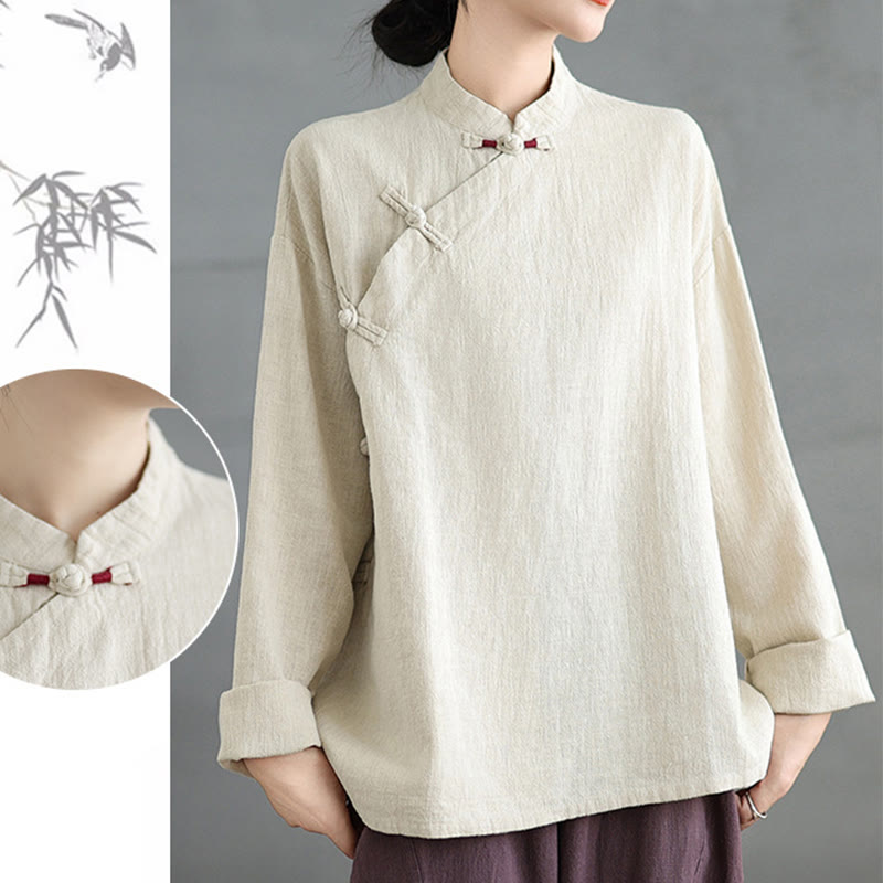 Nimara Ritual Solid Color Frog-Button Long Sleeve Women's Shirt