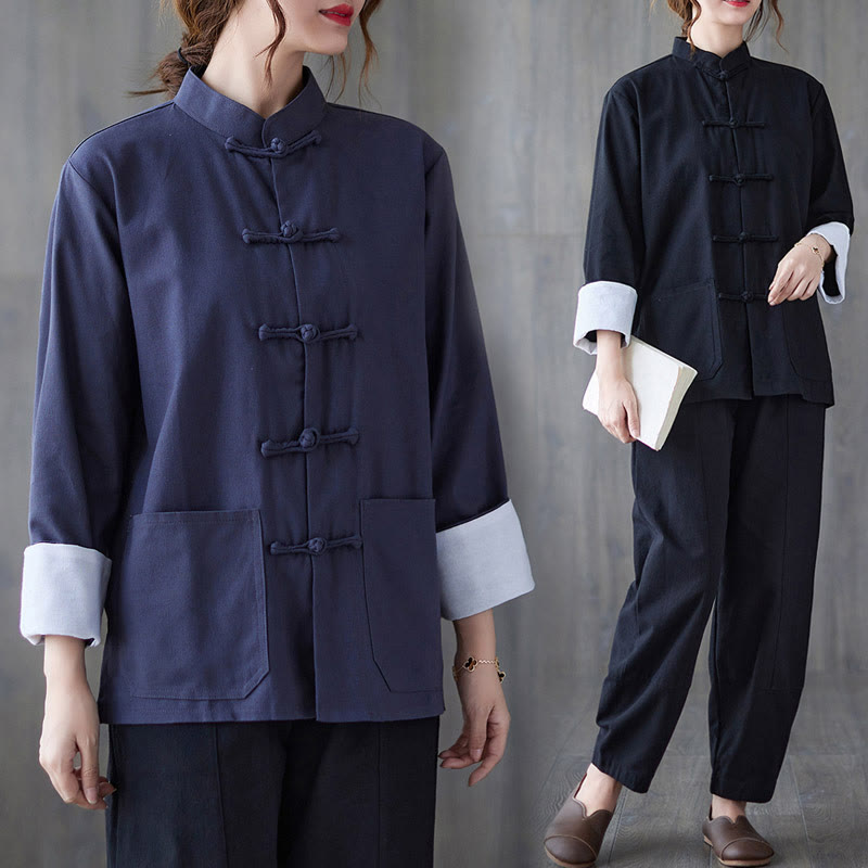 Nimara Ritual Women's Frog-Button Long Sleeve Shirt Pants Meditation Clothing