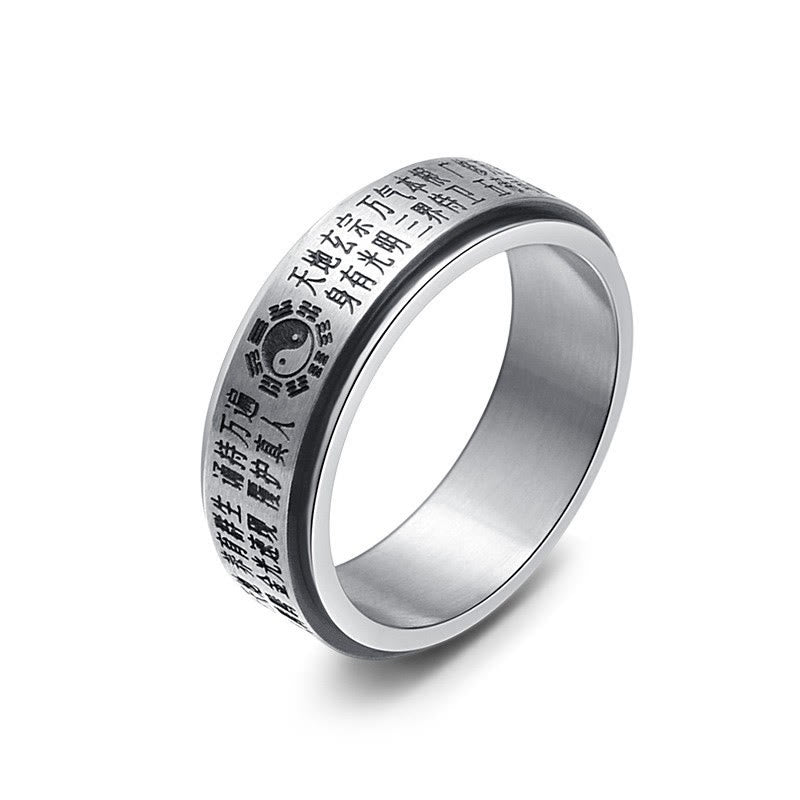 Nimara Ritual Bagua Yin Yang Chinese Characters Titanium Steel Balance Rotatable Ring