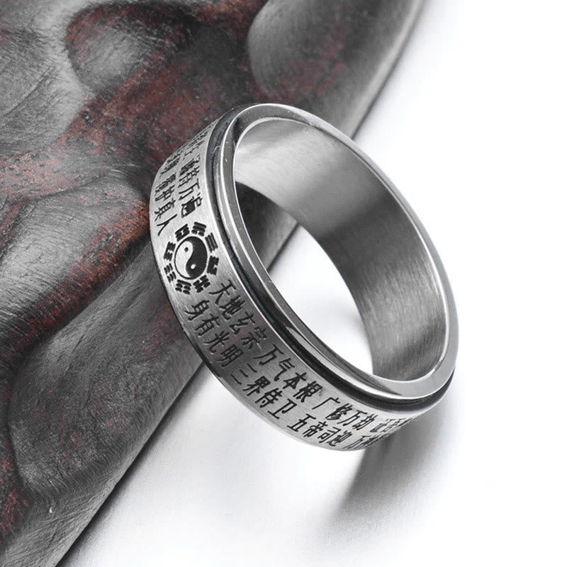 Nimara Ritual Bagua Yin Yang Chinese Characters Titanium Steel Balance Rotatable Ring