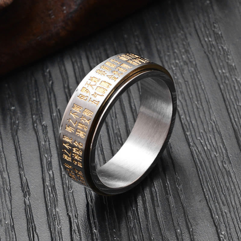 Nimara Ritual Bagua Yin Yang Chinese Characters Titanium Steel Balance Rotatable Ring