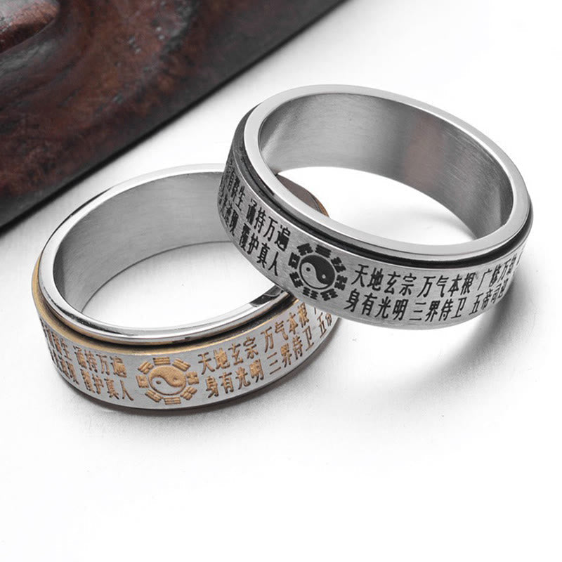 Nimara Ritual Bagua Yin Yang Chinese Characters Titanium Steel Balance Rotatable Ring