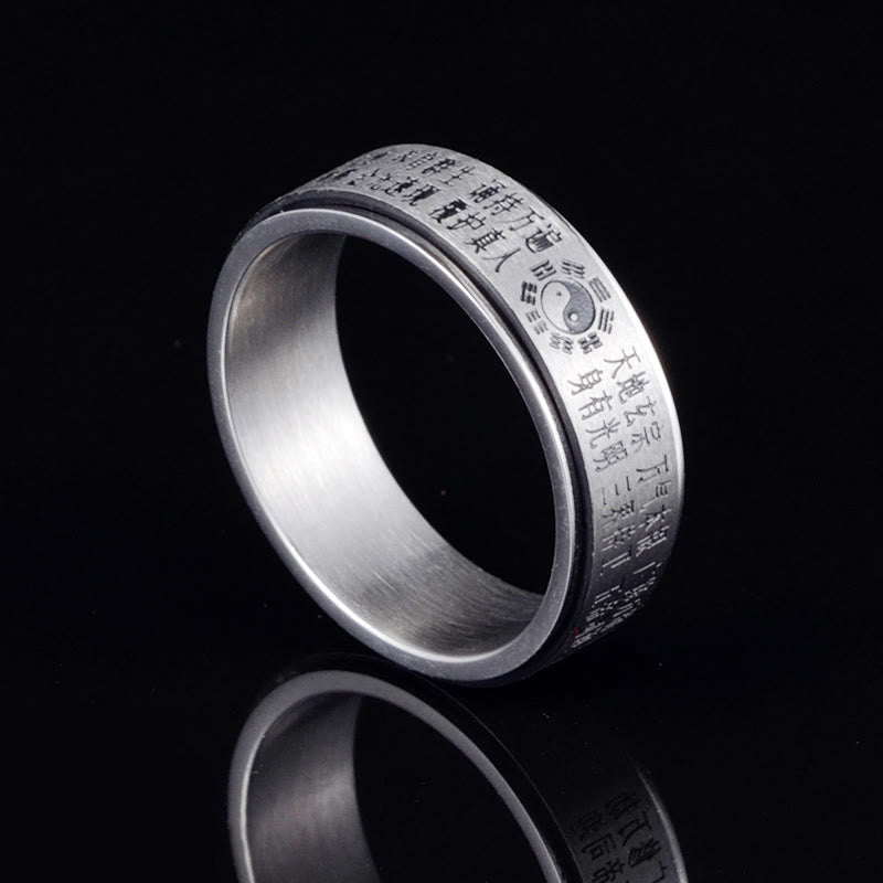 Nimara Ritual Bagua Yin Yang Chinese Characters Titanium Steel Balance Rotatable Ring