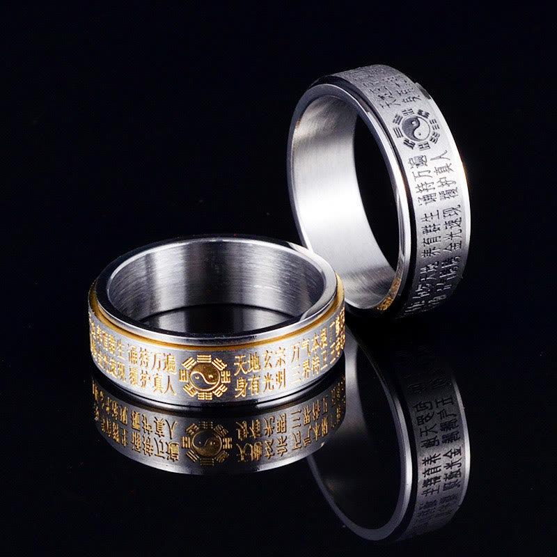 Nimara Ritual Bagua Yin Yang Chinese Characters Titanium Steel Balance Rotatable Ring