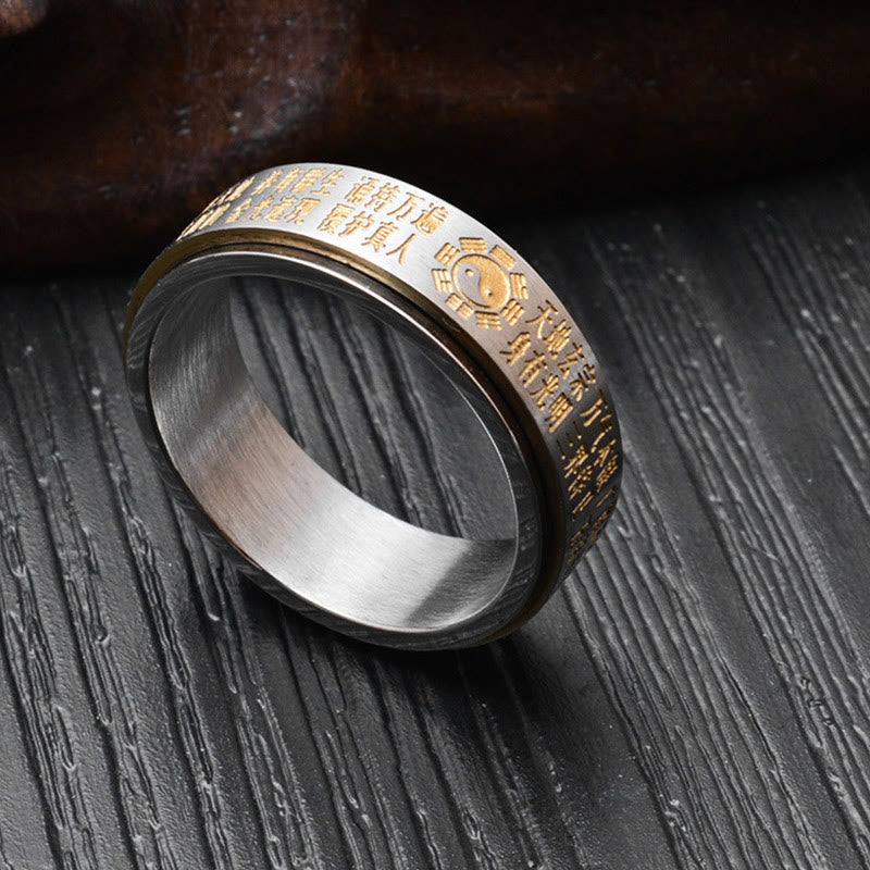 Nimara Ritual Bagua Yin Yang Chinese Characters Titanium Steel Balance Rotatable Ring