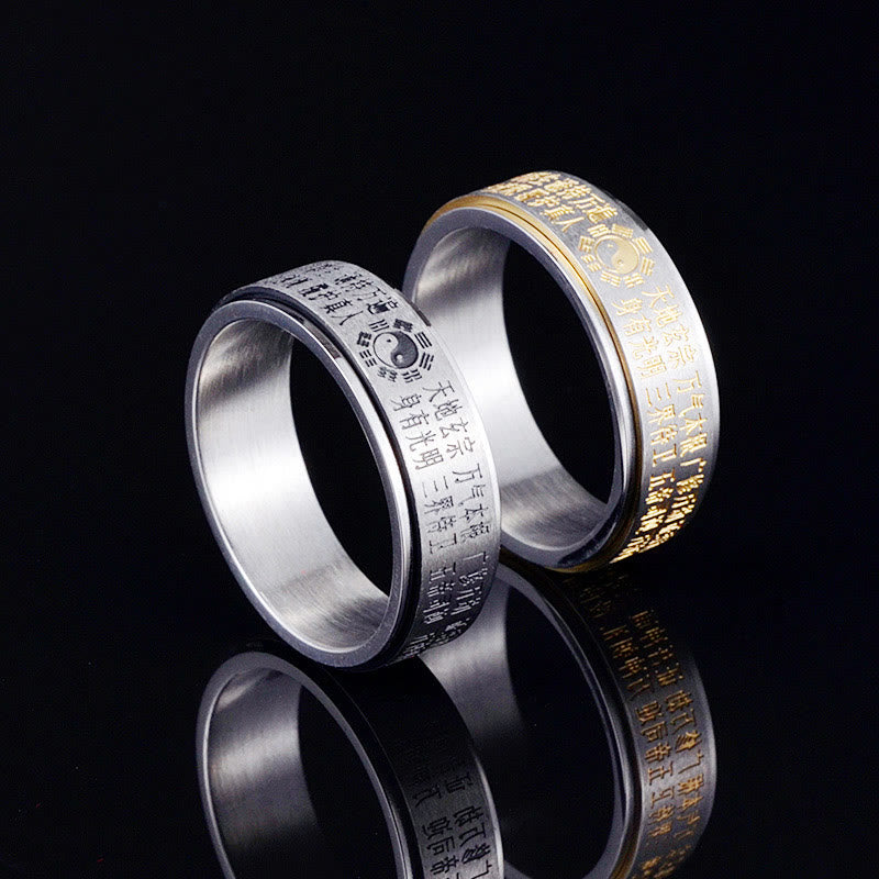 Nimara Ritual Bagua Yin Yang Chinese Characters Titanium Steel Balance Rotatable Ring