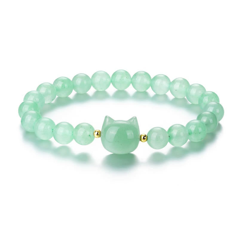 Nimara Ritual Amethyst Green Aventurine Rose Quartz Fluorite Cat Head Balance Luck Bracelet
