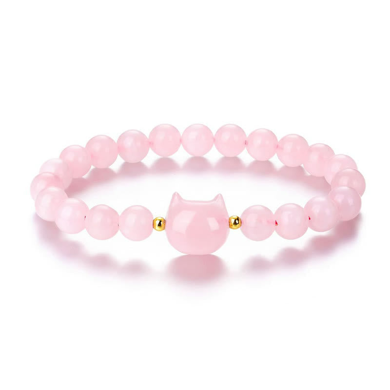 Nimara Ritual Amethyst Green Aventurine Rose Quartz Fluorite Cat Head Balance Luck Bracelet