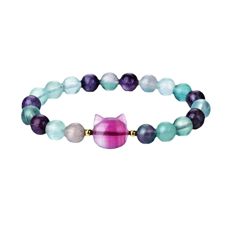 Nimara Ritual Amethyst Green Aventurine Rose Quartz Fluorite Cat Head Balance Luck Bracelet