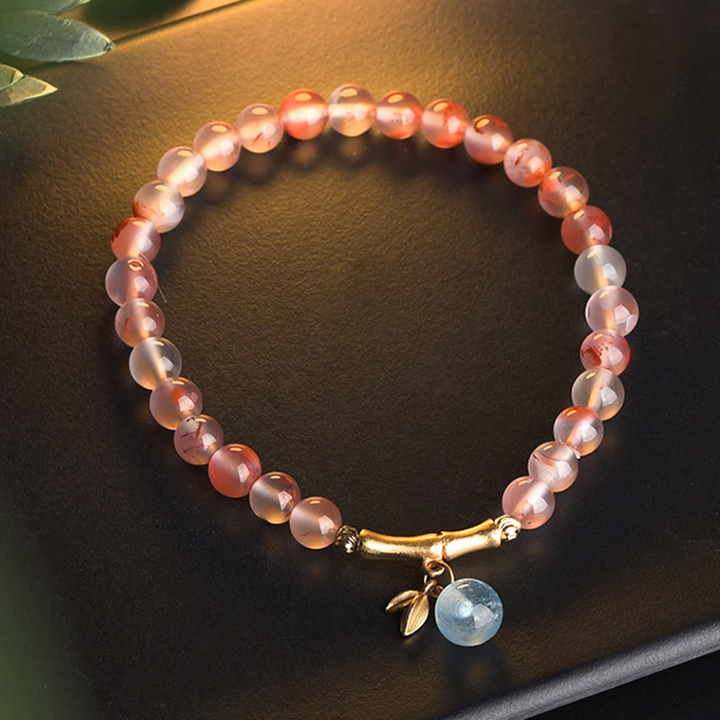 Nimara Ritual South Red Agate Aquamarine Pearl Hetian Jade Bamboo Flower Fortune Bracelet