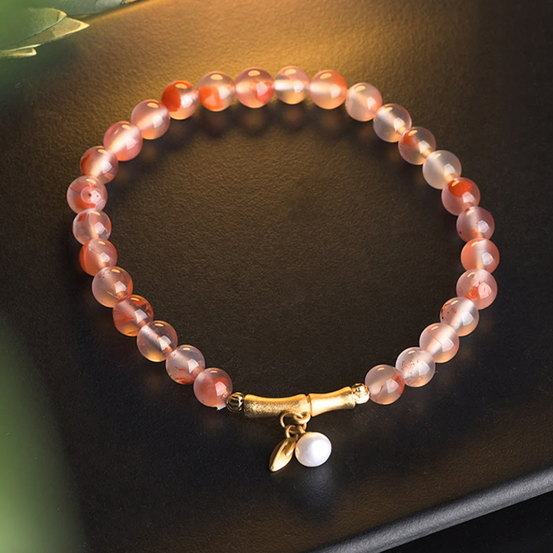 Nimara Ritual South Red Agate Aquamarine Pearl Hetian Jade Bamboo Flower Fortune Bracelet