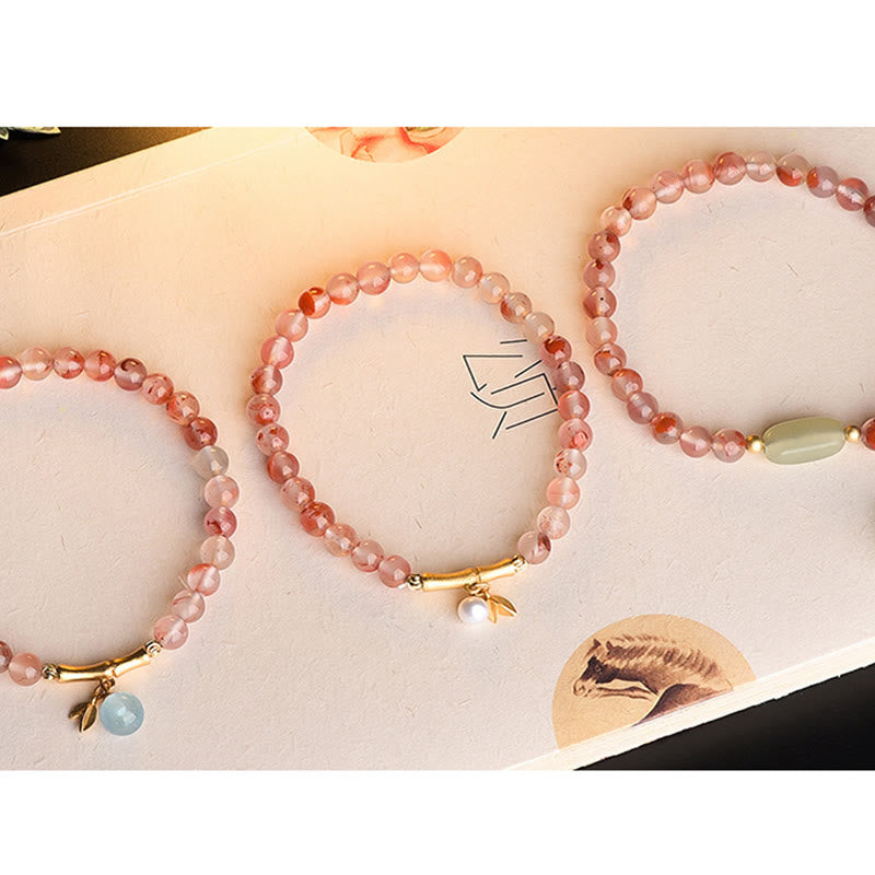 Nimara Ritual South Red Agate Aquamarine Pearl Hetian Jade Bamboo Flower Fortune Bracelet