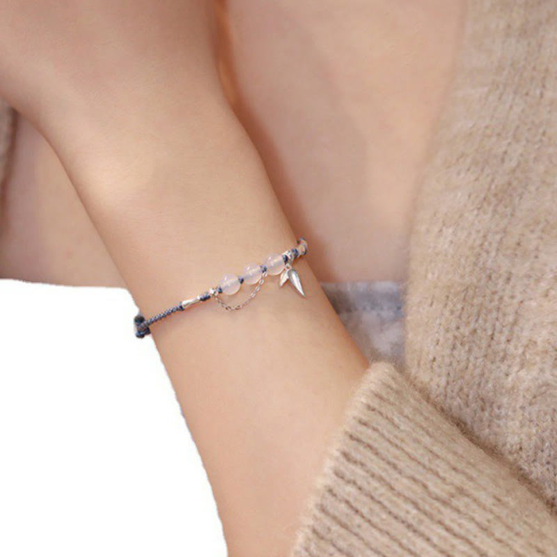 Nimara Ritual 925 Sterling Silver Bamboo Leaves Hetian Jade Chalcedony Beads Blessing Braided Bracelet