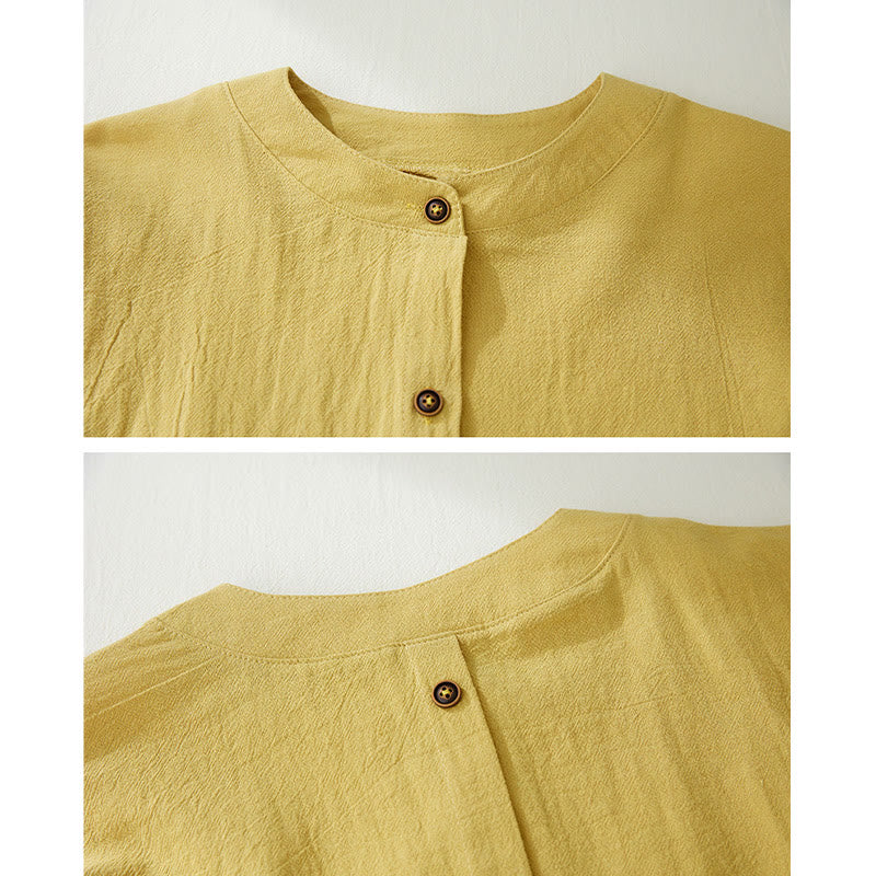 Nimara Ritual Geometry Embroidery Long Sleeve Button Cotton Linen Women's Shirts