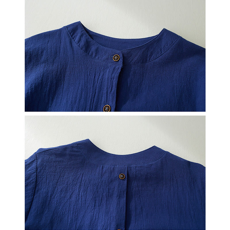 Nimara Ritual Geometry Embroidery Long Sleeve Button Cotton Linen Women's Shirts