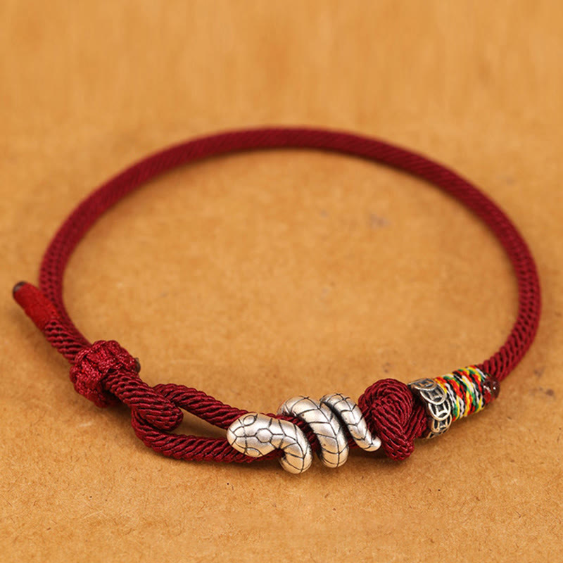 Nimara Ritual Red String 925 Sterling Silver Year of the Snake Coin Ring Snake Luck Bracelet