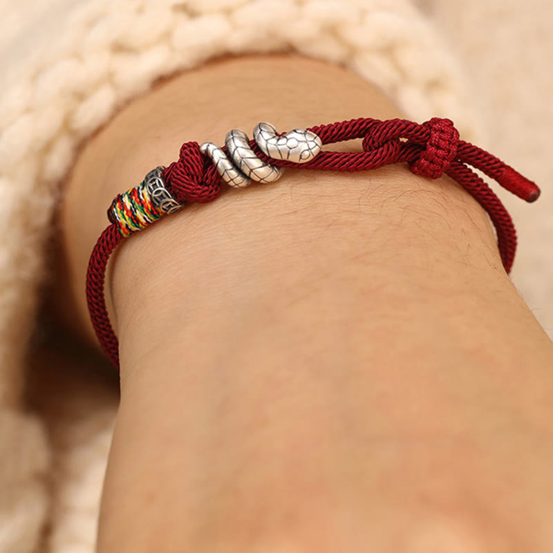 Nimara Ritual Red String 925 Sterling Silver Year of the Snake Coin Ring Snake Luck Bracelet