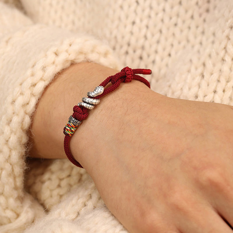 Nimara Ritual Red String 925 Sterling Silver Year of the Snake Coin Ring Snake Luck Bracelet