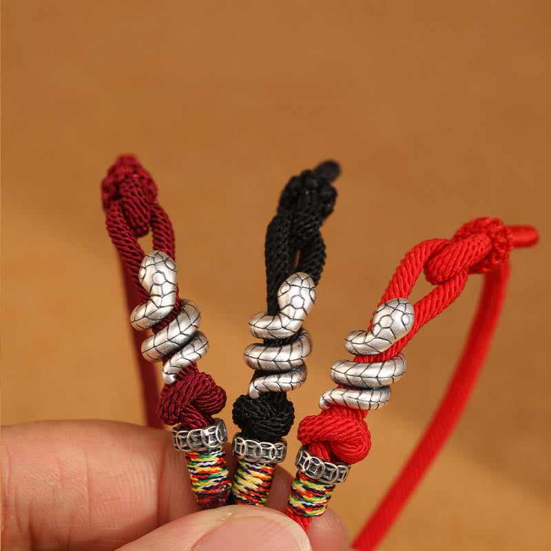 Nimara Ritual Red String 925 Sterling Silver Year of the Snake Coin Ring Snake Luck Bracelet