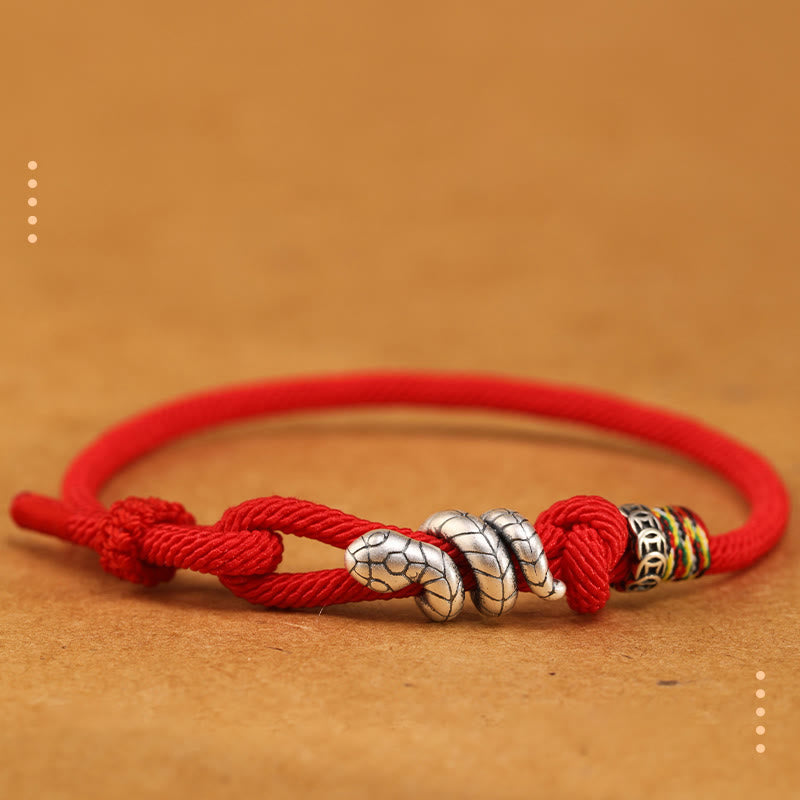 Nimara Ritual Red String 925 Sterling Silver Year of the Snake Coin Ring Snake Luck Bracelet