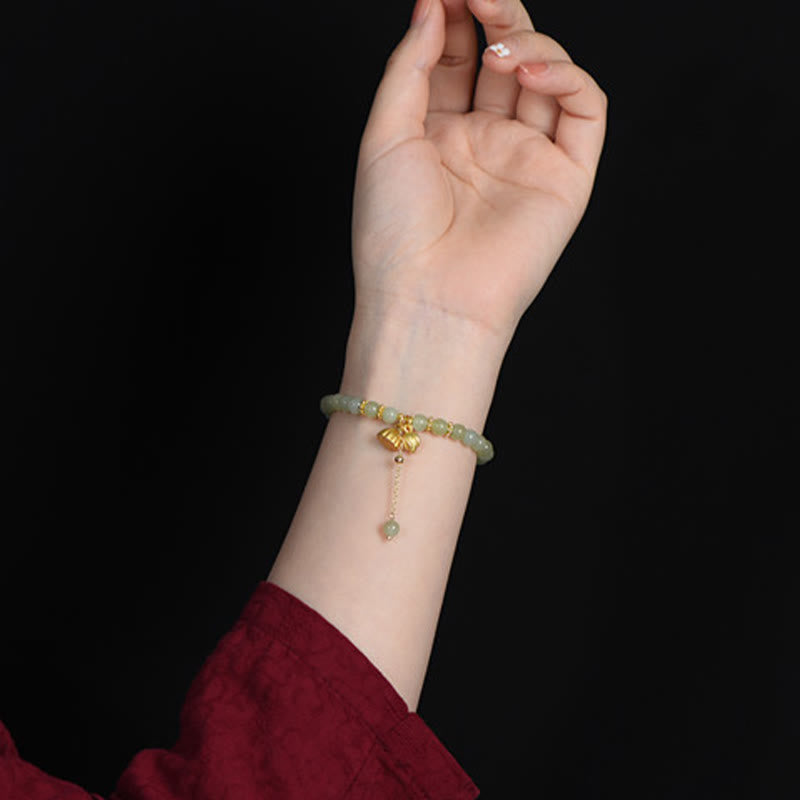 Nimara Ritual Natural Hetian Jade Lotus Luck Bracelet