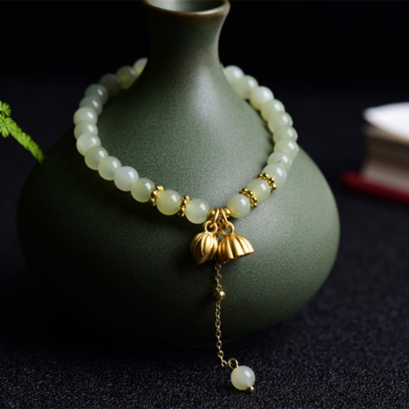 Nimara Ritual Natural Hetian Jade Lotus Luck Bracelet