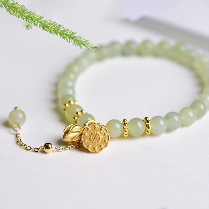Nimara Ritual Natural Hetian Jade Lotus Luck Bracelet