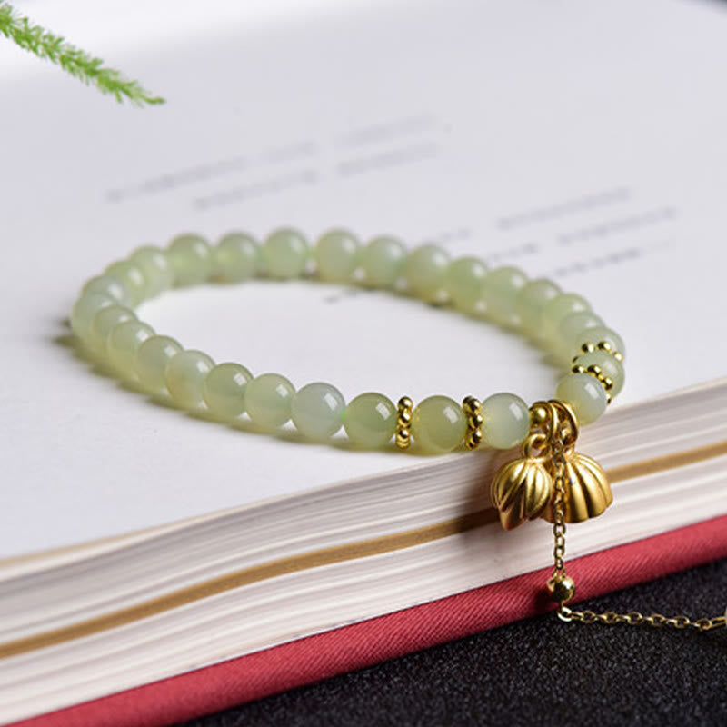Nimara Ritual Natural Hetian Jade Lotus Luck Bracelet