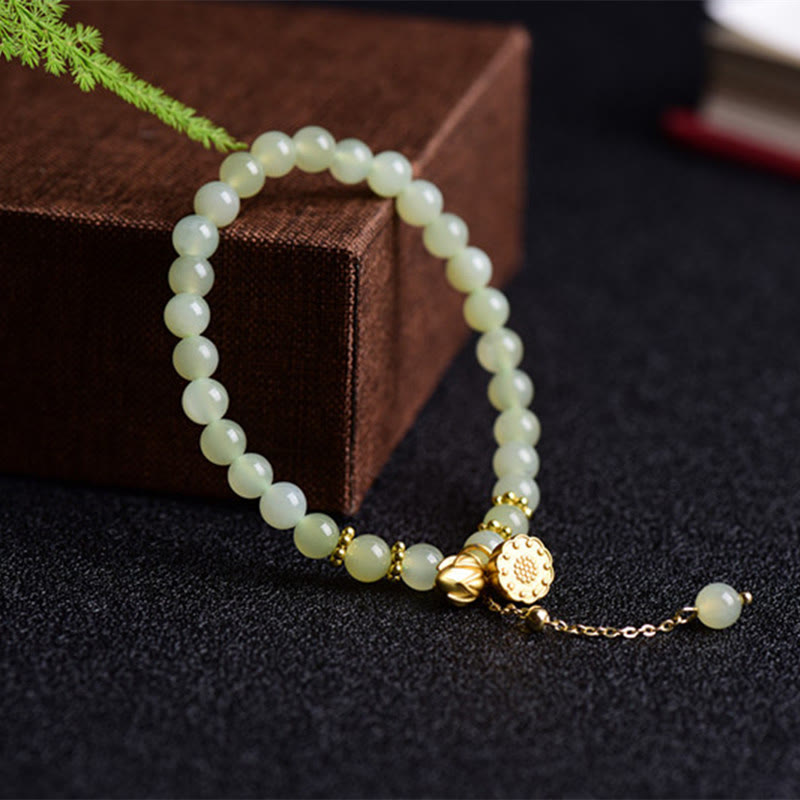Nimara Ritual Natural Hetian Jade Lotus Luck Bracelet