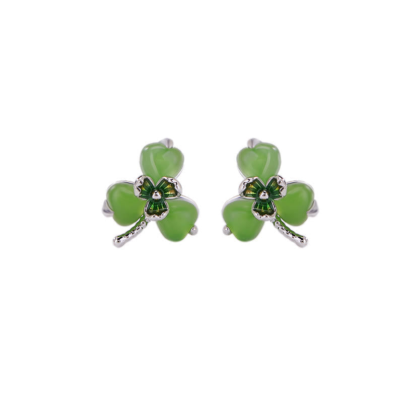Nimara Ritual 925 Sterling Silver Enamel Hetian Jade Shamrock Luck Earrings
