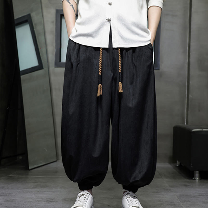 Nimara Ritual Solid Color Corduroy Drawstring Thermal Men's Harem Pants With Pockets