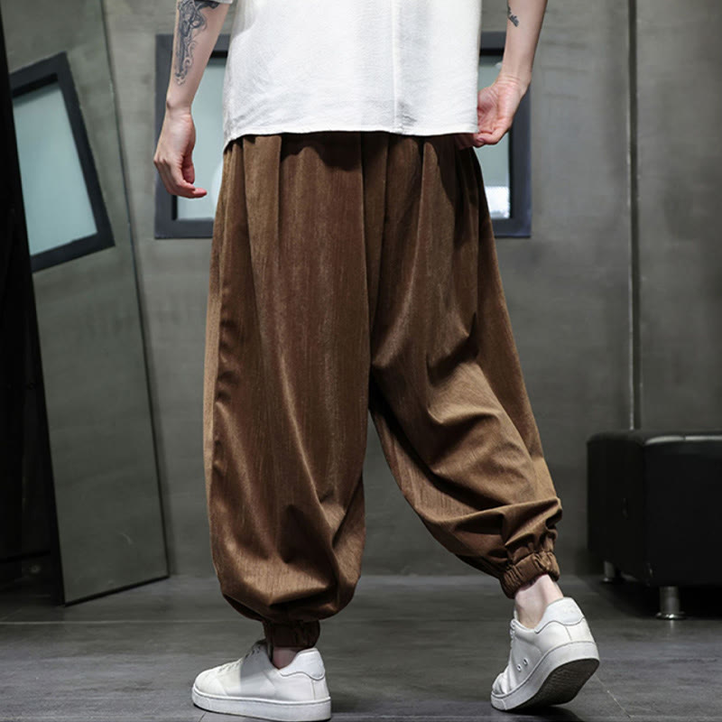 Nimara Ritual Solid Color Corduroy Drawstring Thermal Men's Harem Pants With Pockets