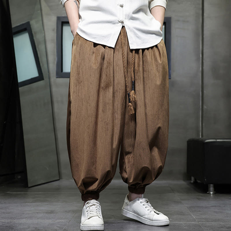 Nimara Ritual Solid Color Corduroy Drawstring Thermal Men's Harem Pants With Pockets