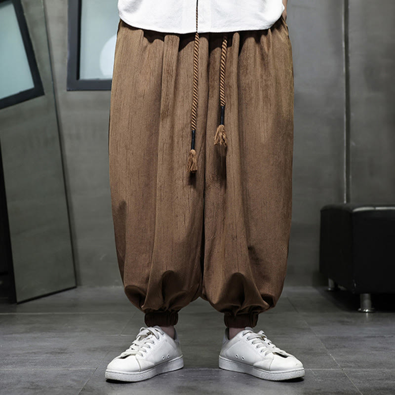 Nimara Ritual Solid Color Corduroy Drawstring Thermal Men's Harem Pants With Pockets