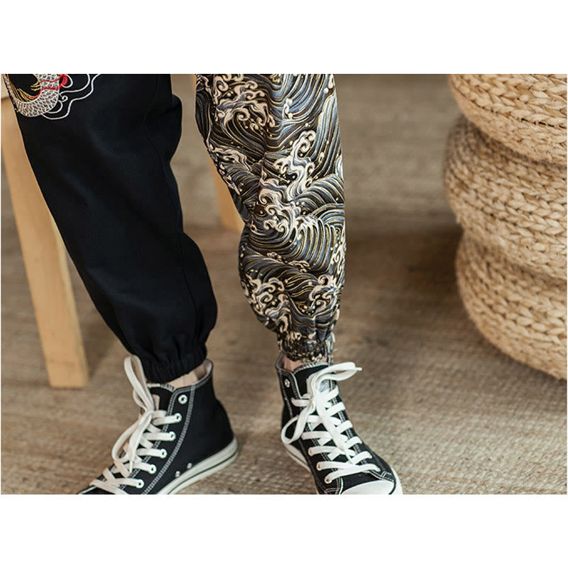 Nimara Ritual Dragon Pattern Two-tone Men's Pants With Pockets