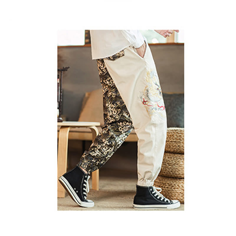 Nimara Ritual Dragon Pattern Two-tone Men's Pants With Pockets