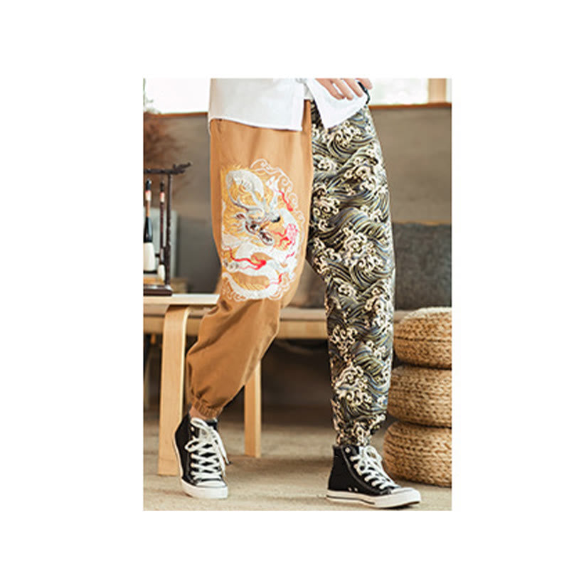 Nimara Ritual Dragon Pattern Two-tone Men's Pants With Pockets