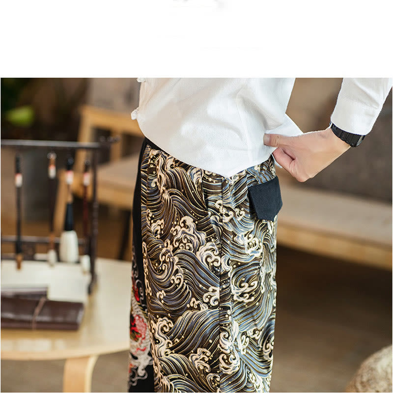 Nimara Ritual Dragon Pattern Two-tone Men's Pants With Pockets