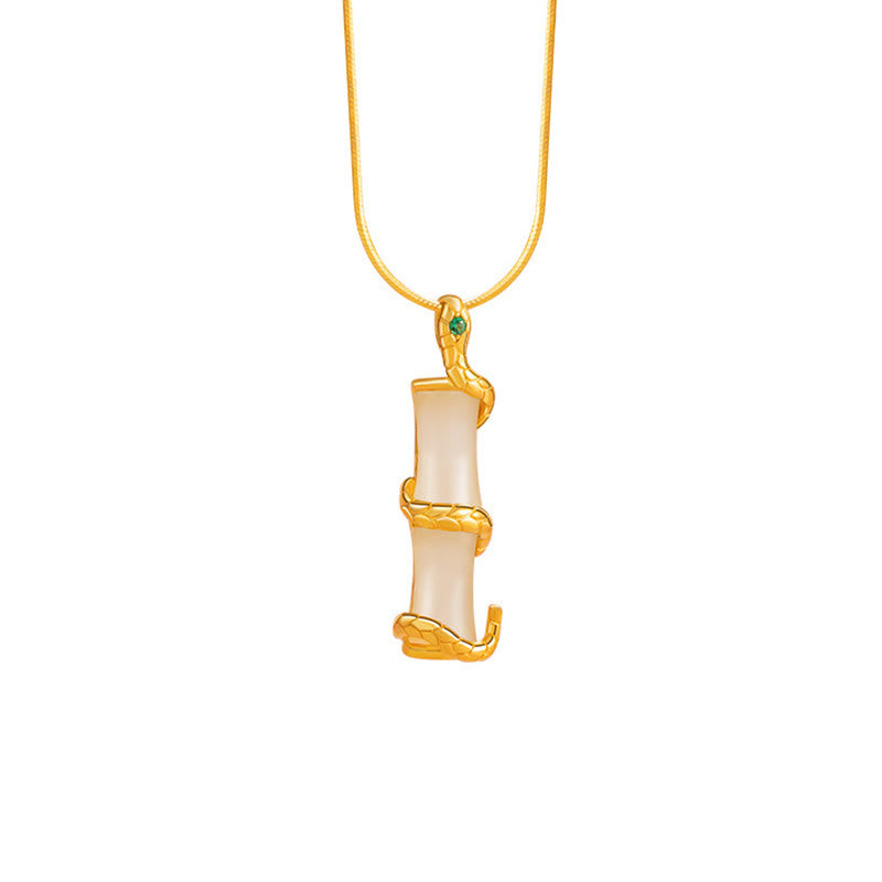 Nimara Ritual Hetian Jade 925 Sterling Silver Year of the Snake Bamboo Growth Necklace Pendant