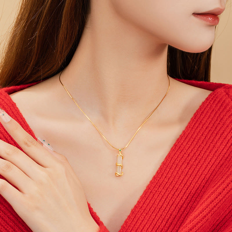 Nimara Ritual Hetian Jade 925 Sterling Silver Year of the Snake Bamboo Growth Necklace Pendant