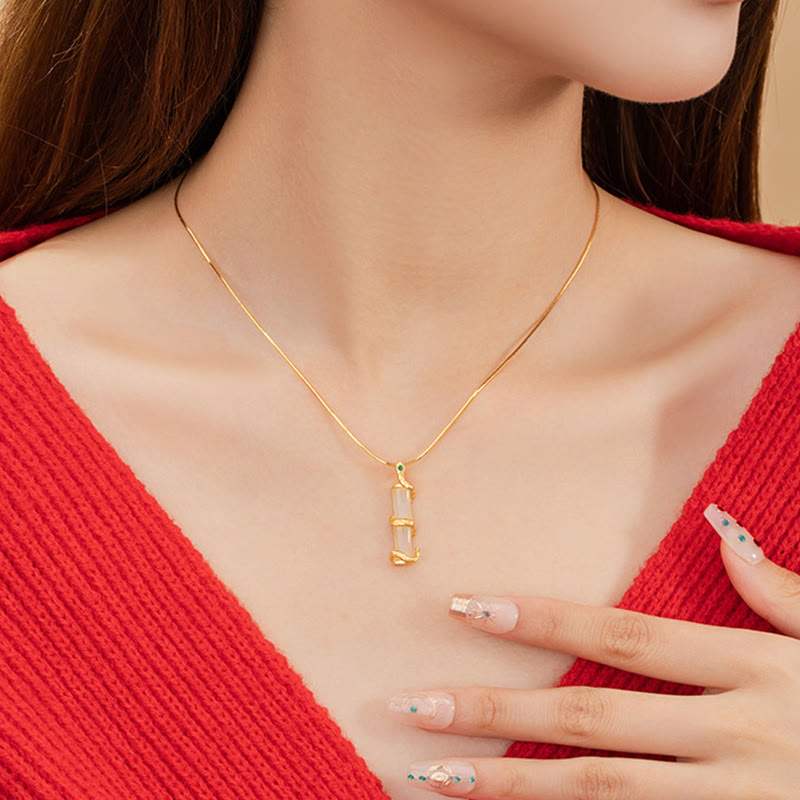 Nimara Ritual Hetian Jade 925 Sterling Silver Year of the Snake Bamboo Growth Necklace Pendant
